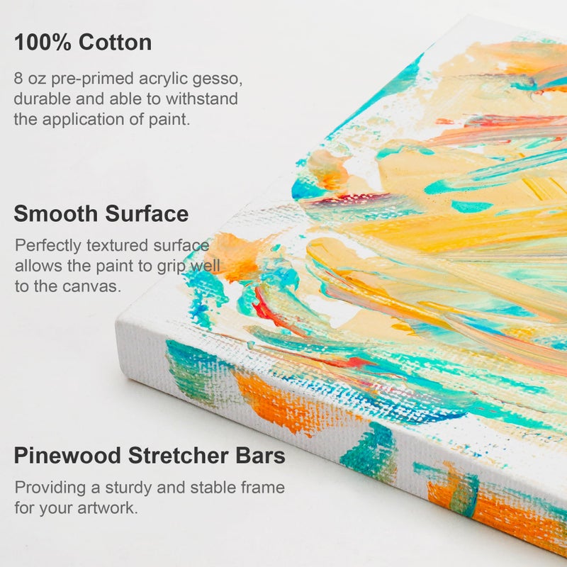 AUREUO Mini Stretched Canvas - 3x3 Inch/24 Pack - 2/5 Inch Profile Small Square Canvas - Gift Set Bulk Pack Canvases for Acrylic Painting & Craft - Image 3
